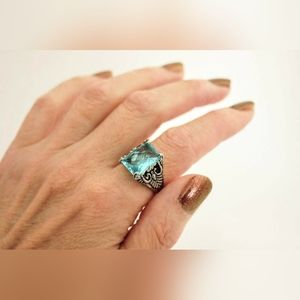Aquamarine & Stainless Steel Ring (light)